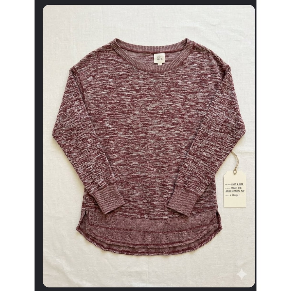 Knox Rose Space-Dye Asymmetrical Top Burgundy White Marled Knit Pullover L
